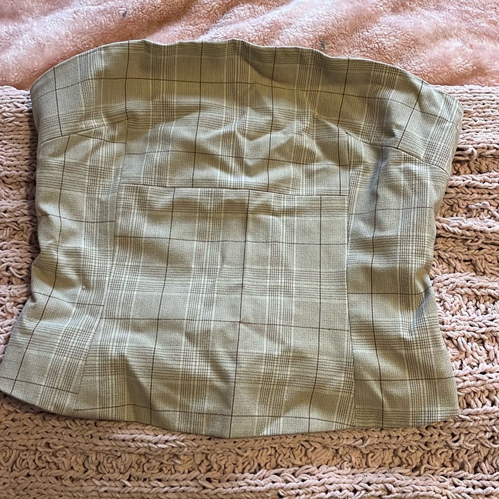 Pull&Bear light brown plaid tube top Women’s size XS, zip up in back